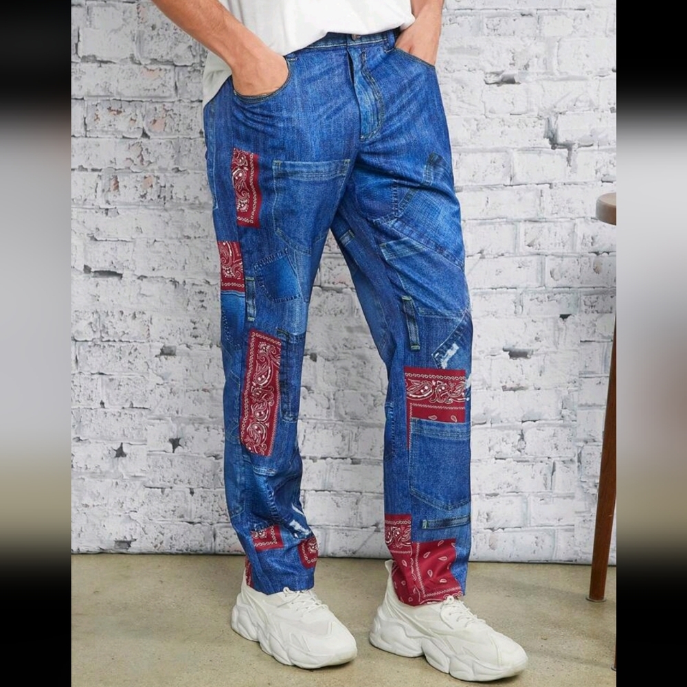 NEW! PAISLEY DENIM PRINT PANTS SIZE small